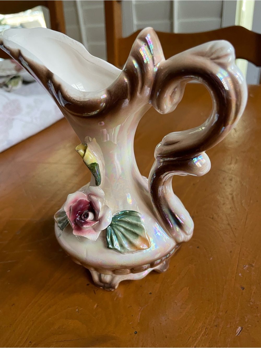 CAMPODIMONTE Iridescent Pink Ceramic Pitcher 
6 1/4” high 
5” wide